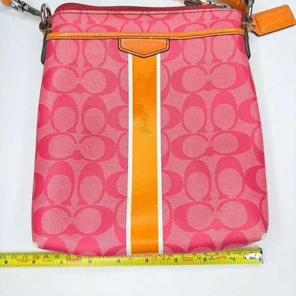 Coach Signature Stripe Crossbody Bag Pink Orange Canvas Leather Trim - Picture 8 of 8